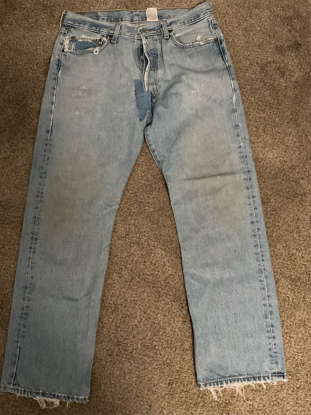 True Vintage Levi’s 501 Naturally Faded Patched Distressed Jeans 34x30
